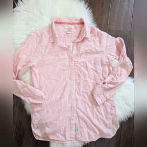 Barbour Cotton Linen Women's Long Sleeve Button Up Shirt Pink Red Striped 6